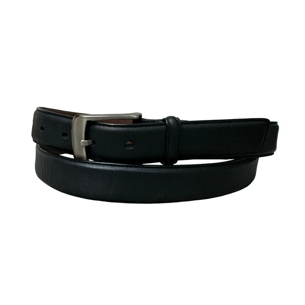 Perry Ellis Portfolio Mens Black Leather Belt Full Grain Cowhide Size 42 1P35050